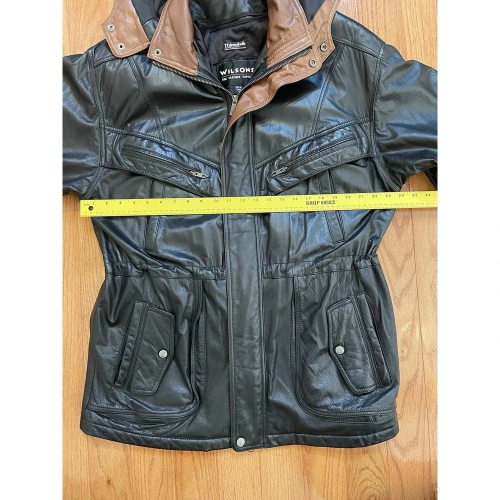Vintage Wilson's Men's Black‎ Leather Thinsulate Hooded Jacket (1990s)